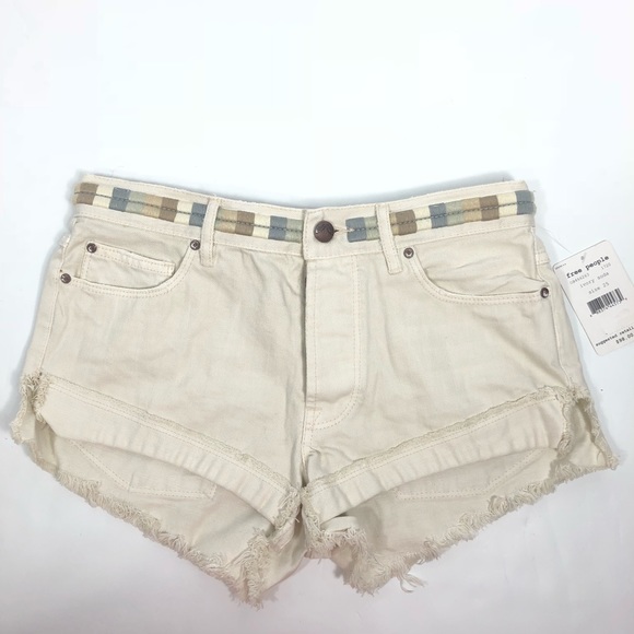 Free People Womens Denim Off White Cream Shorts - Picture 2 of 8